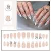 CEWEWP Medium Press on Nails Almond False Nails White French Tip Fake Nails Silver Bow Tie Pearl Glue on Nails Artificial Acrylic Nails 24Pcs Full Cover Reusable Coffin Nails Stick on Nails for Women view 2