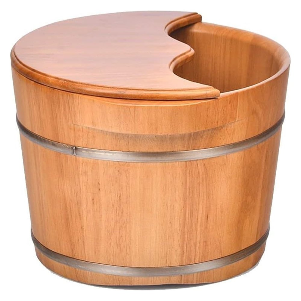 Wooden Foot Basin,Wood Foot Tub, Wooden Foot Basin Reducing Stress Household with Cover Oak Foot Tub Foot Bath Barrel Foot Tub Foot Tub Foot Bath (Multi colored)