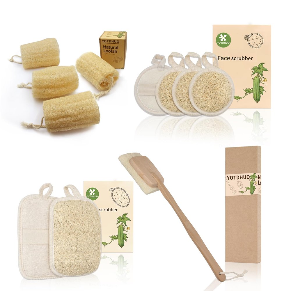 4.7 Natural Loofah(4pack) Loofah Brush(1pack) face Scrubber(4pack) Natural loofah pad(2 Pack White)