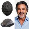 FACE MIRACLE Toupee for Men French Lace Front Mens Toupee Human Hair Replacement Systems Bleached Knots Men Hairpieces Hair Units for Man 7X9" #1B20 Off Black with 20% Gray view 1