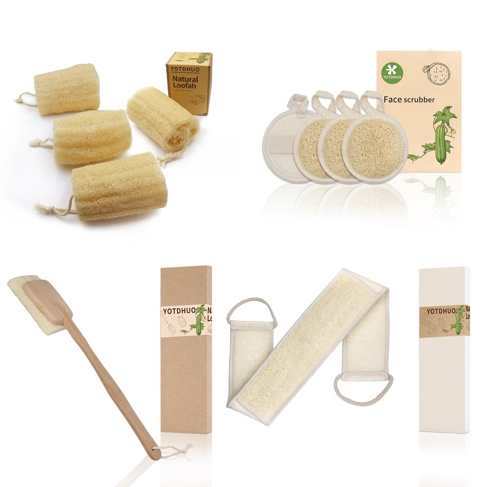 6 Natural Loofah(4pack) Back Scrubber(1pack) face Scrubber(4pack) Loofah Brush(1pack)