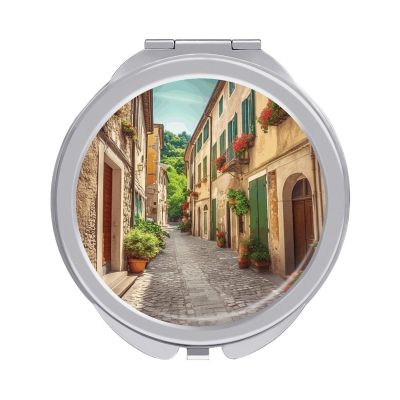 LFDSEPYM Italy Street Travel Makeup Mirror Portable Double Sided Folding Mirror 1X/2X Magnifying Round Vanity Mirror for Home Office Women Purse Handbag Wallet