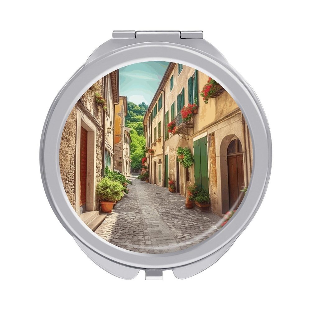 LFDSEPYM Italy Street Travel Makeup Mirror Portable Double Sided Folding Mirror 1X/2X Magnifying Round Vanity Mirror for Home Office Women Purse Handbag Wallet