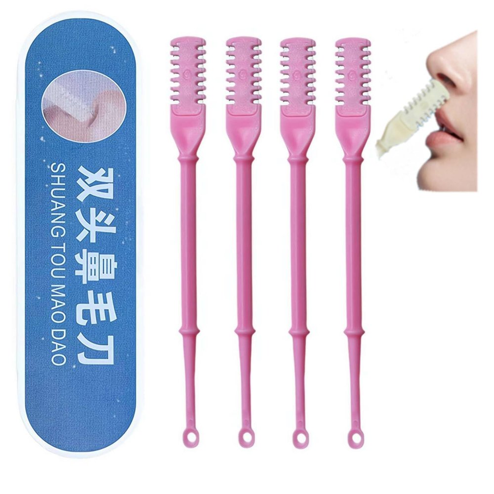2-in-1 Nasal Hair Cutter, Double Sided Nose Hair Knife, Nose and Ear Trimmer for Men, Portable Manual 360 Rotating Nose Hair Trimmer, Nostril Hair Remover Tool with Ear Picker for Women Men