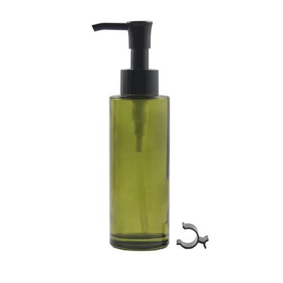 100ML/3.4oz Empty Green Frosted Glass Lotion Pump Bottle Jars with Black Pump Head Makeup Cleansing Oil Packing Container Cosmetic Soap Travel Dispenser for Essential Oil Lotion Cream