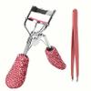 Pink Eyelash Curlers with Slant Tip Tweezer Pink Bling Crystal Rhinestone Eyelashes Curls for Dramatic Long Lasting Seamless Brilliant Eyes, Best Bedazzled Makeup Stuff Things For Mascara Asian Beauty view 1