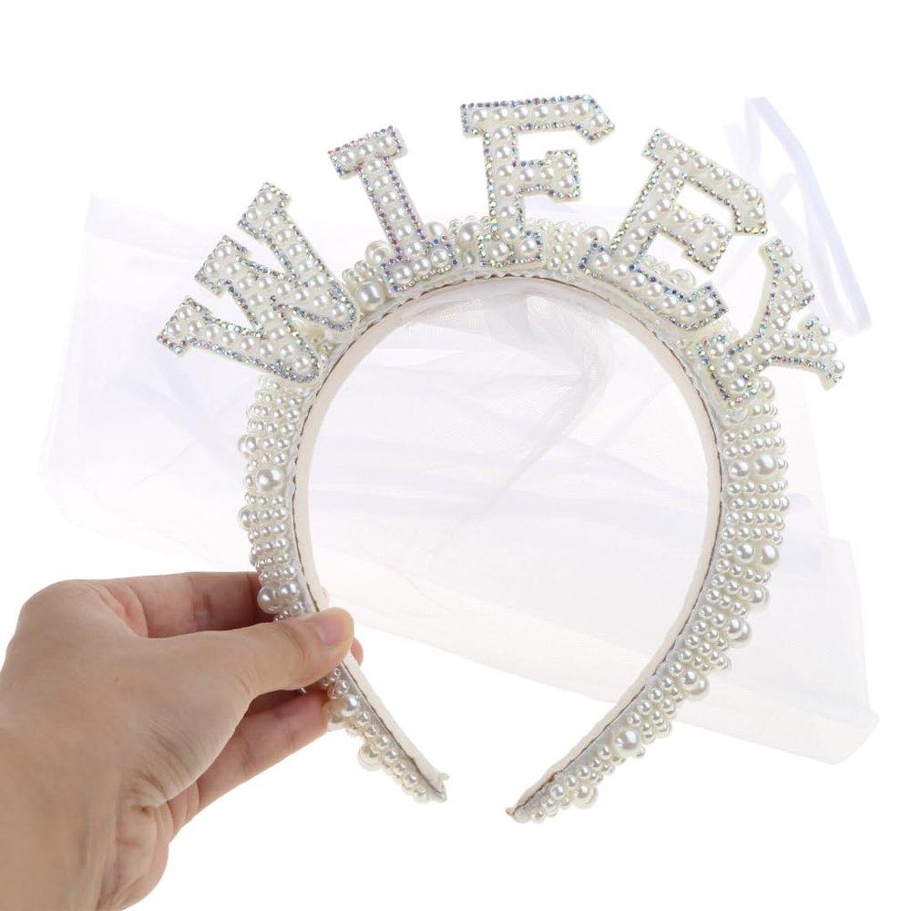 JSGHGDF Full Pearls Headband Hair Hoop Vintage Pageant Prom Bridal Veil for Wedding Bridal Wedding Hair Accessories