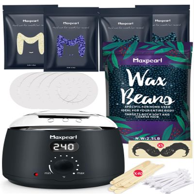 Maxpearl Digital Waxing Kit + 2.5LB Hard Wax Beads Bag for Full Body Waxing - Brazilian, Bikini Waxing, Face, Eyebrows, Underarms, Arms, Chest, Back, Legs, Jasmine & Coconut Formula