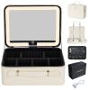 Faquenc Leather Makeup Case with LED Lighted Mirror 11.4 Inch Travel Makeup Bag Adjustable Brightness in 3 Colors Cosmetic Organizer Artist Storage Bag with Dividers Brush Holder Bag Vanity White view 1