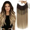 Fshine Invisible Wire Extensions 18 Inch Balayage Dark Brown to Ash Brown Mix Blonde Secret Wire Hair with Adjustable Fish Line Straight One Hairpiece Natural Add Volume 86 G view 1