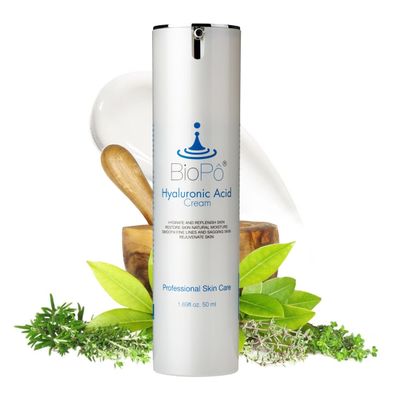 BioPo Hyaluronic Acid Face Moisturizer with Hyaluronic Acid 50 ml Hydrating Cream for Face, Restores Natural Moisture, Reduces Wrinkles & Firming, Made in USA