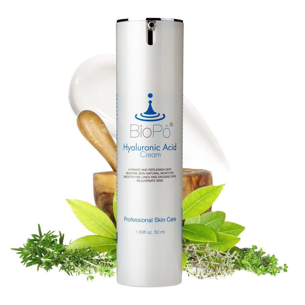 BioPo Hyaluronic Acid Face Moisturizer with Hyaluronic Acid 50 ml Hydrating Cream for Face, Restores Natural Moisture, Reduces Wrinkles & Firming, Made in USA