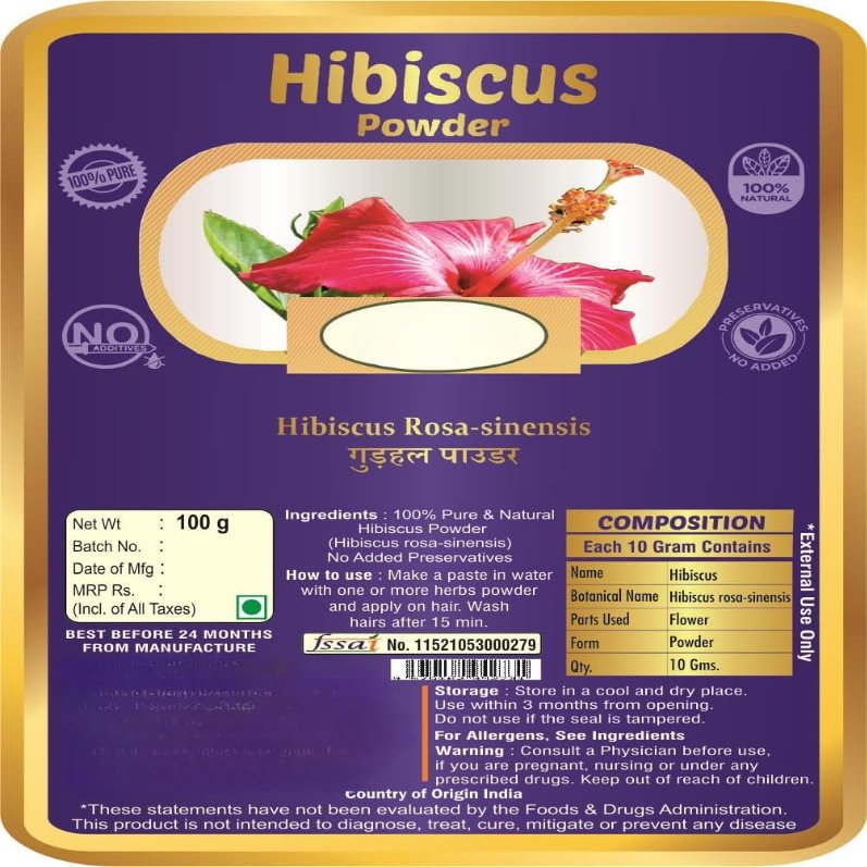 NinthAvenue Basics Hibiscus Flower Powder - Gudhal Powder for hair for Face Pack and Hair Mask, Natural Pure Hibiscus Rosa-Sinensis Hair & Skin Care - 100g