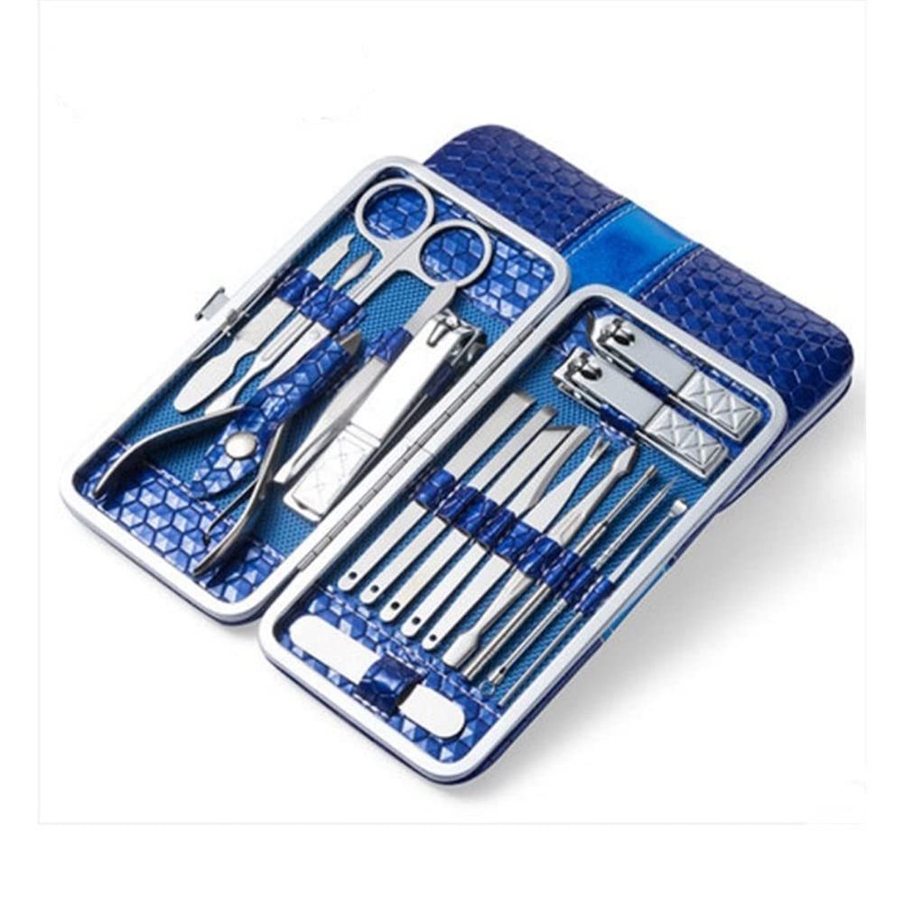 LLLSSS 18pcs Nail Art Manicure Tools Set Stainless Steel Nails Clippers Scissors Tweezer Utility Manicure Nail Clipper Kit(Blue)