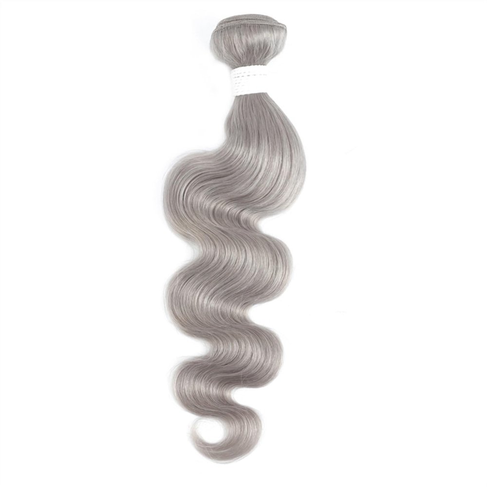 Bundles 1PC Silver Grey Human Hair Bundles 100% Remy Hair Bundles Brazilian 9A Human Hair Bundles Weave Extension 8-26inch Hair Weft(Body Wave,14inches 1 bundle)