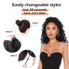 100% Human Hair Curly Drawstring Ponytail extension Water Wave, 12 inch 1B Natural Black Color, Afro Ponytail Brazilian Kinky Real Hair Ponytail Extensions For Black Women view 3