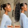 100% Human Hair Curly Drawstring Ponytail extension Water Wave, 12 inch 1B Natural Black Color, Afro Ponytail Brazilian Kinky Real Hair Ponytail Extensions For Black Women view 4