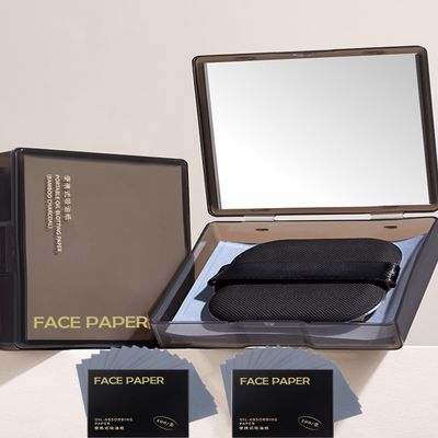 Bamboo Charcoal Oil Blotting Paper - 300 Sheets w/Mirror, Puff & Refills, Absorbs Excess Face Oil, Controls Shine, Gentle for Makeup Use