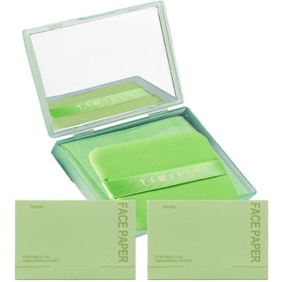 Oil Blotting Paper - 300 Sheets w/Mirror, Puff & Refills, Absorbs Excess Face Oil, Controls Shine, Gentle for Makeup Use.