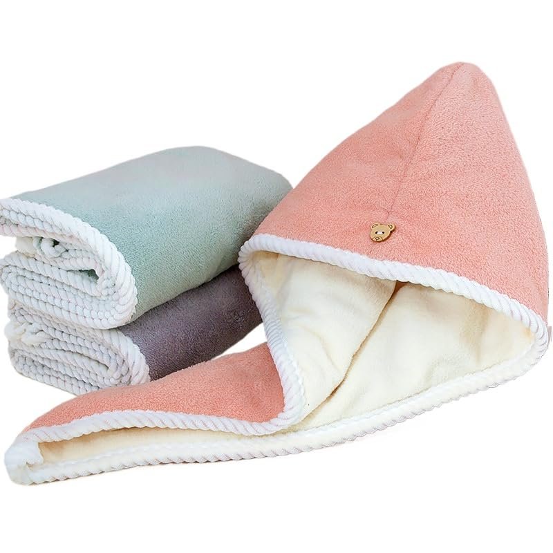 XINCHANG Microfiber Hair Drying Towel Cap Absorbent Hair Turban Towel Hair Drying Towel to Dry Curly or Straight Short Hair Quickly (Pink white)