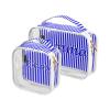 Personalized Clear Toiletry Bag for Women Blue Stripe Custom Name Clear Cosmetic Bag for WomenCustomized Birthday, Anniversary, Bridesmaid, Christmas, Wedding GiftWomen Waterproof Makeup Bag Gift view 1