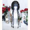 TEDPRBGE Women Long Straight Wig Hime Cut Wig Highlight Ombre Wigs with Bang Sweet Lolita Princess Wigs for Daily Party (Black Blue-braid) view 3
