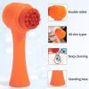 Beomeen Face Brush 2 in 1, Silicone Facial Cleansing Exfoliating Brush Soft Bristles Pore Deep Cleansing Manual Dual Face Wash Scrub Brush for Massaging, Makeup Skincare Removal, Fluorescent Orange view 2