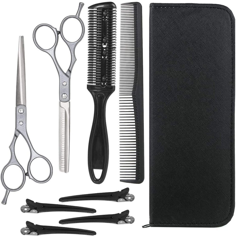 8 in 1 Hairdressing Scissors Set,Stainless Steel Scissors Hair Cutting Scissors Thinning Cutting Comb Hair Clips, Blue