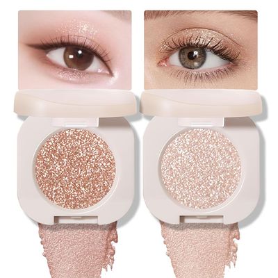 2Pcs Glitter Shimmer Sparkle Eyeshadow Palette Makeup For Mature Women, Light Brown Pearl White Glitter Shimmer Metallic Holographic Multichrome Cream Iridescent Single Monochrome Eye Shadow Makeup