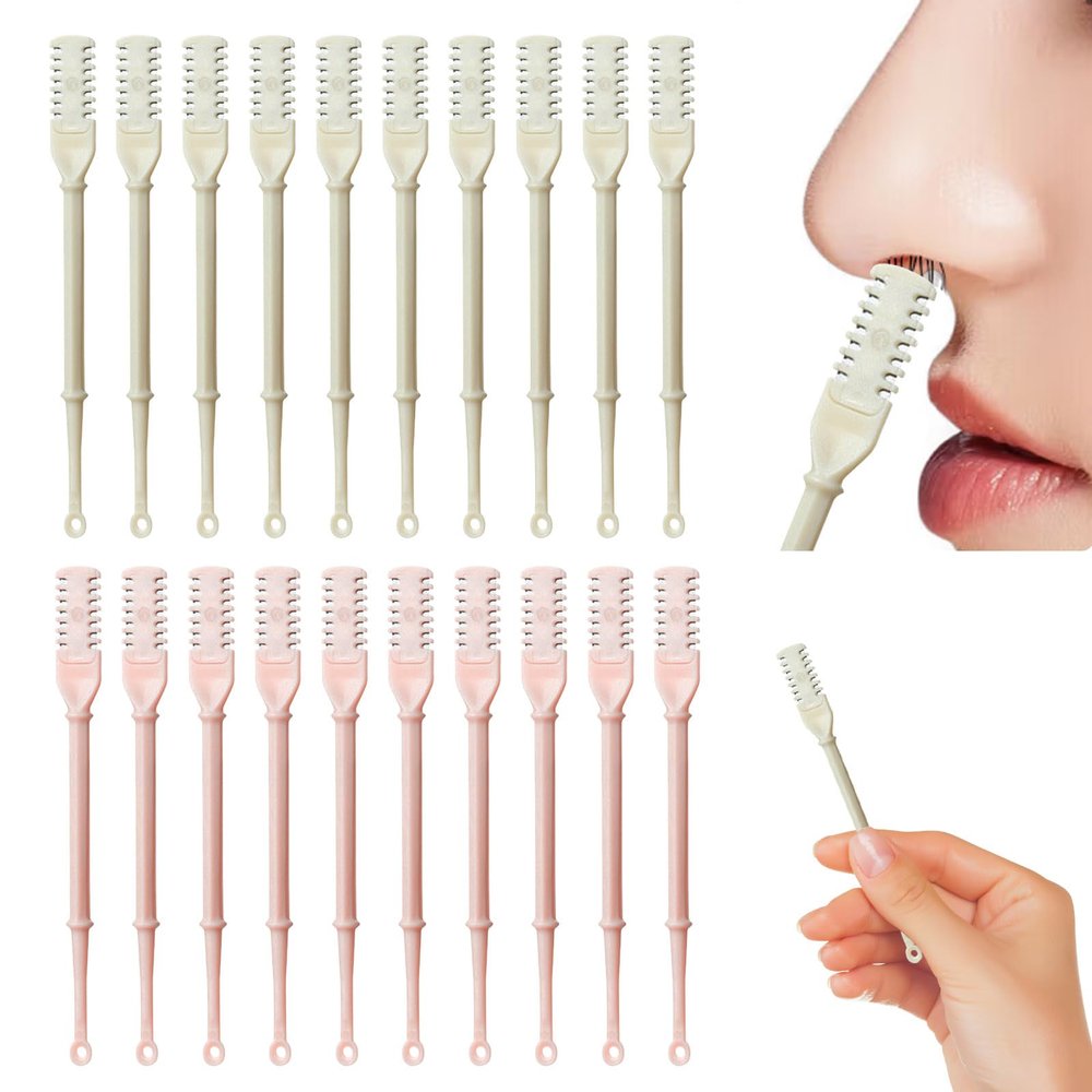 20 Pcs 2-in-1 Manual Rotary Nasal Hair Trimmer with Ear Picker, 2024 New Portable Nose Hair Cleaner, 360 Rotating Nose Hair Cutter, Nostril Hair Remover Tool for Women for Men(10Beige 10Pink)
