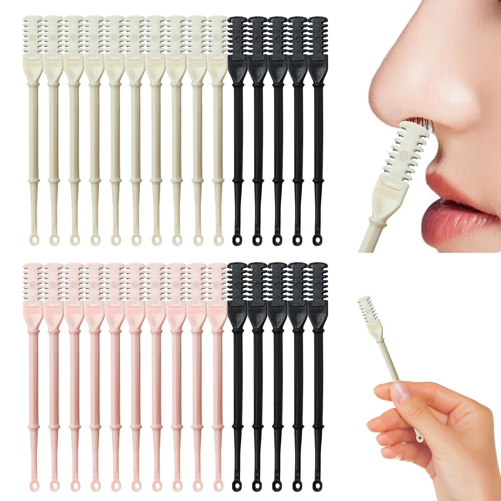 G GENLEAS 30 Pcs Nasal Hair Trimmer, Nostril Hair Remover Tool, 360 Rotating Nose Hair Cutter, 2-in-1 Manual Nose Hair Trimmer with Ear Picker, for Women for Men(10Beige 10Pink 10Black)