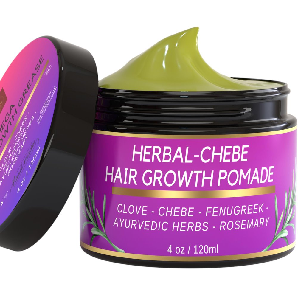 MAKOF BEAUTY CHEBE MAGIC HAIR GROWTH GREASE, with Organic Chebe from Chad, Rosemary, Moringa leaf and Ayurvedic herbs. Stimulate scalp for Rapid Growth. For All Hair Types 4 oz (120ml)