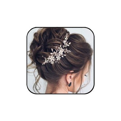 Aluinn Flower Wedding Brides Hair Comb Pearl Hair Piece Bridal Rhinestone Hair Accessories for Women Brides and Bridesmaids (silver)