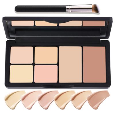 6 Colors Correcting Cream Contour Palette, Long Lasting Makeup Palettes with Concealer Brush, Multi-purpose Contouring Liquid Foundation Makeup Kit