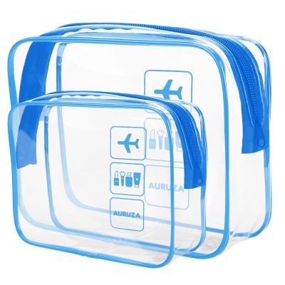2 Pack Travel Toiletry Bag, Clear Makeup Bag, TSA Approved Cosmetic Bag with Zipper, Clear Organizer Carry on Bag for Women, PVC Cosmetic Pouch for Airport Airline Compliant