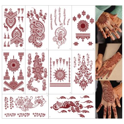10 Sheets Brown Henna Tattoo Kit, Lace Fake Tattoos Semi Permanent Tattoo Stickers Waterproof Henna Tattoo Stickers for Women Wedding Party Festival Tattoos Decorations(Henna Tattoo) 538