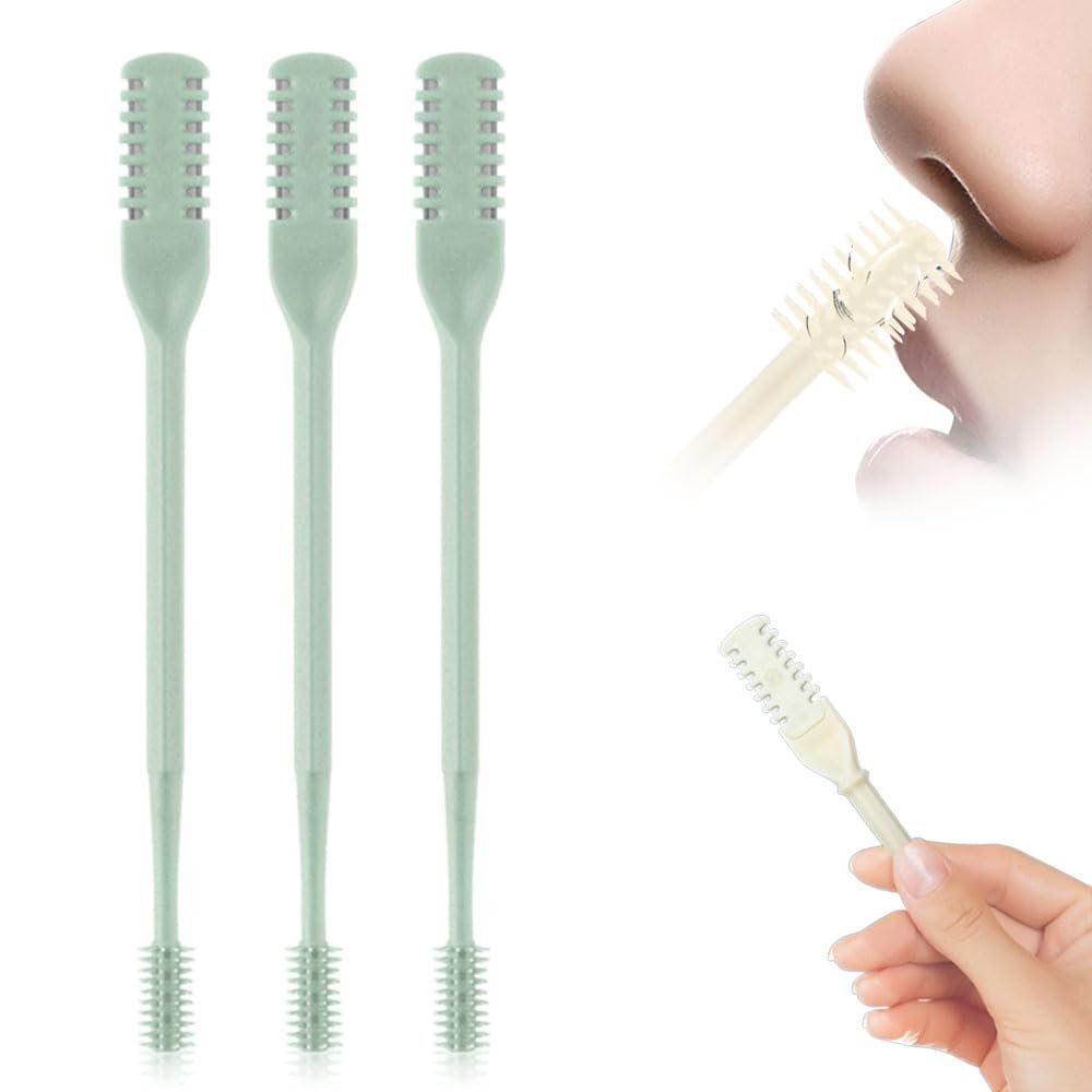 JUDUNA 2-in-1 Nasal Hair Cutter, 2024 Newset Nostril Hair Remover Tool Double Sided Nose Hair Knife, Manual 360 Rotating Nose Hair Trimmer with Ear Picker for Women Men (Green, 3 Pcs)