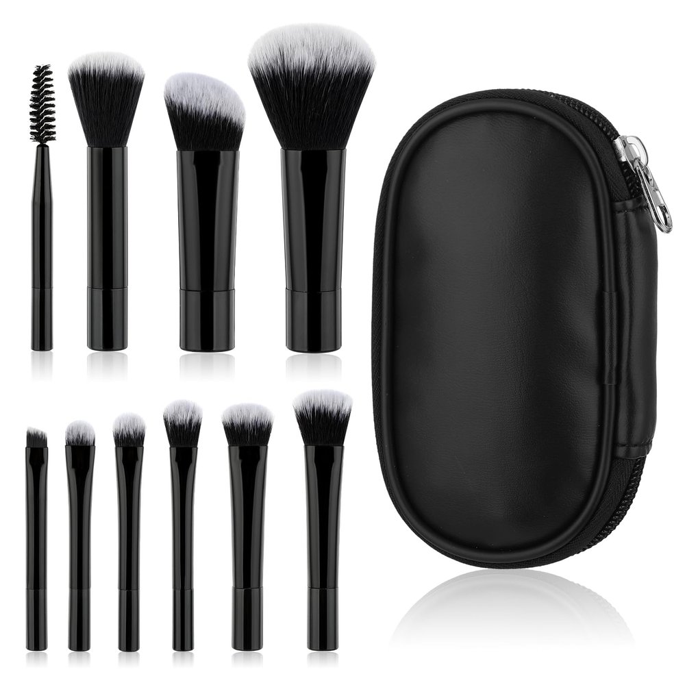 10 Pcs Mini Makeup Brush Set with Pouch Portable Travel Size Makeup Brushes Professional Small Eyeshadow Eye Lipstick Foundation Brush for Women Girls Brushes Blush Powder Eye Shadow