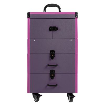 RibasuBB Rolling Makeup Case, Large Travel Makeup Case with Mirror - Rolling Cosmetics Case with Multiple Compartments and 360 Degree Wheels for Makeup Artist, Nail Tech, Hairstylist, Salon (Purple)