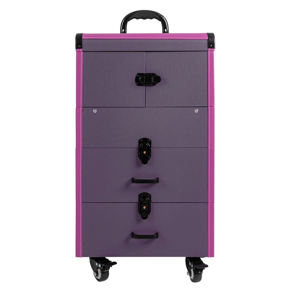 RibasuBB Rolling Makeup Case, Large Travel Makeup Case with Mirror - Rolling Cosmetics Case with Multiple Compartments and 360 Degree Wheels for Makeup Artist, Nail Tech, Hairstylist, Salon (Purple)