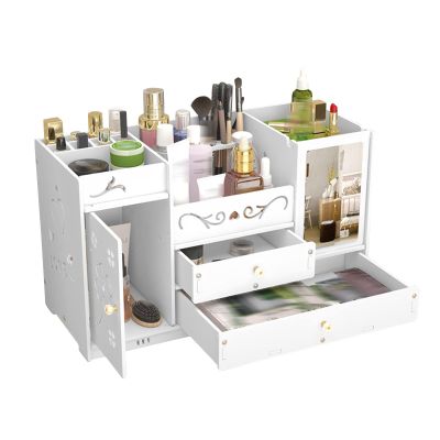 Makeup Organizer, Cosmetic Organizer with 2 Drawers for Makeup, Jewelry, Stationery, Desk, Dressing Table, Home, Office, White., Cosmetic Storage Box