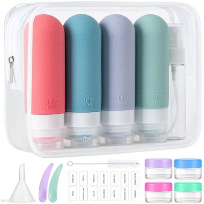 16pack Travel Bottles for Toiletries, TSA Approved LeakProof Squeezable Silicone Toiletry Containers for Shampoo, Conditioner, 3oz Portable Refillable Travel Size Liquid Containers (16Pcs/Warm Color
