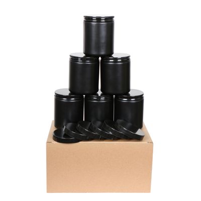KIGITIK 6 pack 8oz Black Glass Jars and Plastic & Metal Lids, Refillable Thick Glass Jars For Candle, Storage, Spice, Liquid, Powder. (8oz Black)