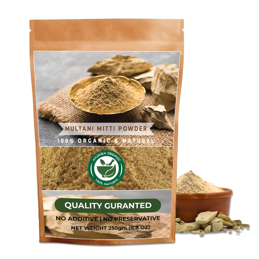 AYUSHKA ORGANIC Multani Mitti Powder | Fuller's Earth | Natural Skincare | Oil-Absorbing Beauty Treatment (8.8 OZ | 250 gm)