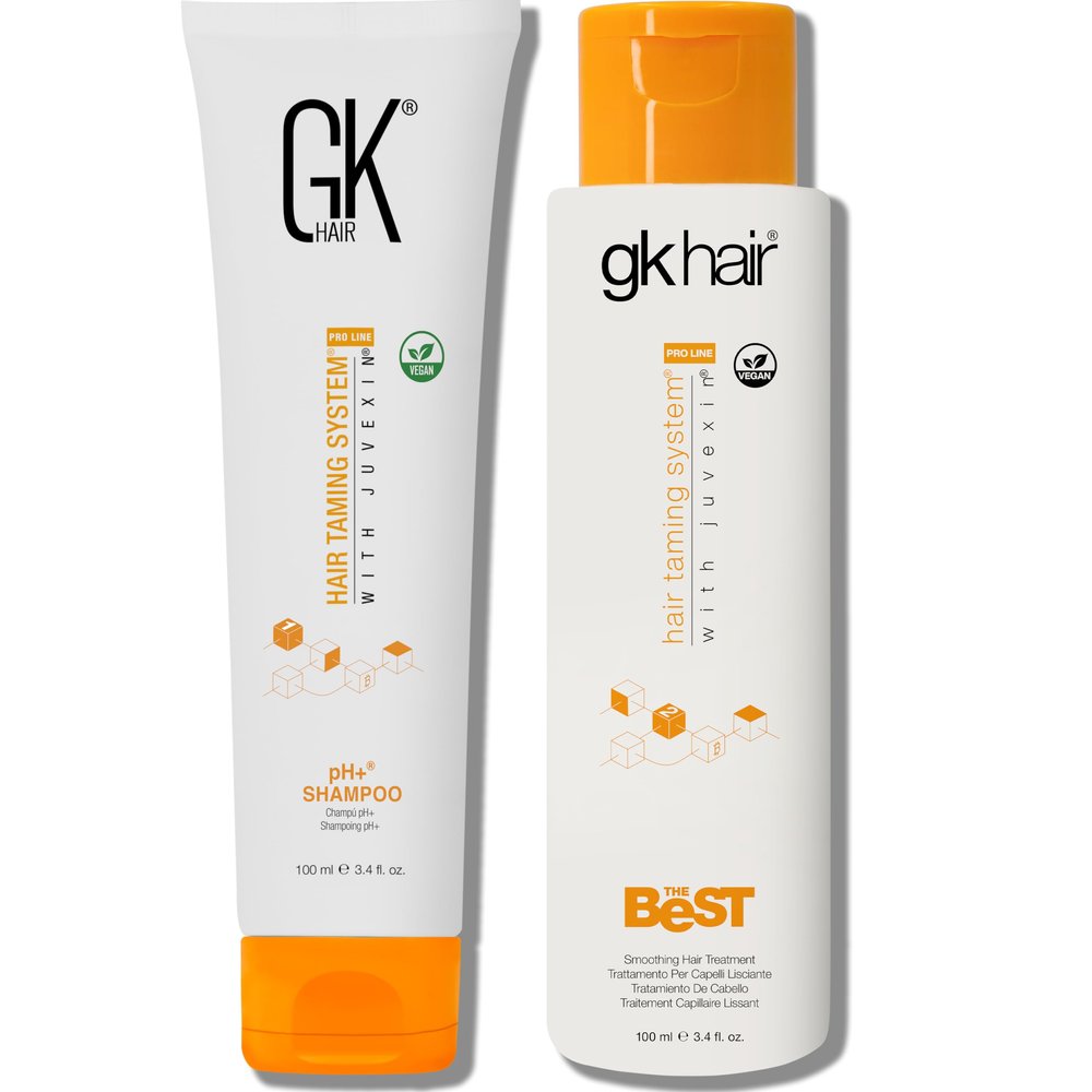 GK HAIR Global Keratin Professional Brazilian Keratin Hair Treatment Kit (100ml/3.4 Fl. Oz.) With PH shampoo- The Best Smoothing & Strengthening to make Hair Healthy - Formaldehyde free, Sulfate-free