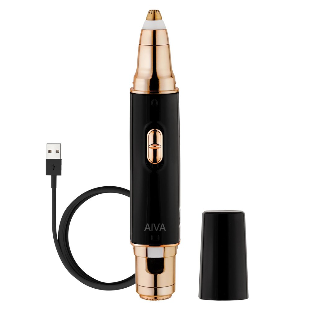 SPA SCIENCES AIVA: 2-in-1/Double Sided Facial Hair Remover & Eyebrow Trimmer USB Rechargeable with Built-in LED Lights