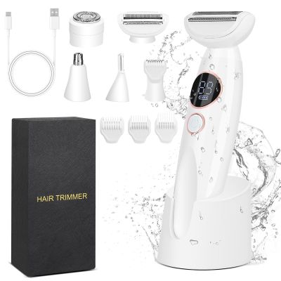 Electric Razor for Women, Hair Trimmer for Bikini Legs Womens Shaving Eyebrow Lips Body Face Beard Mustache Nose Arm Armpit Facial Hair Removal for Women's Shaver 5 in 1 Kit, Type-C Charging Port