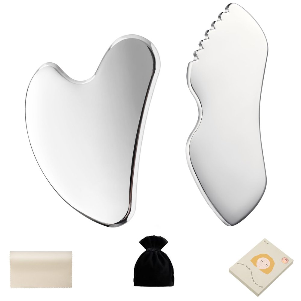 ALOYGUZ Stainless Steel Gua Sha Set Face Massager Metal Gua Sha Facial Tools Body Lymphatic Drainage Massager Guasha Sculpting Tool Skin Care Gifts for Women