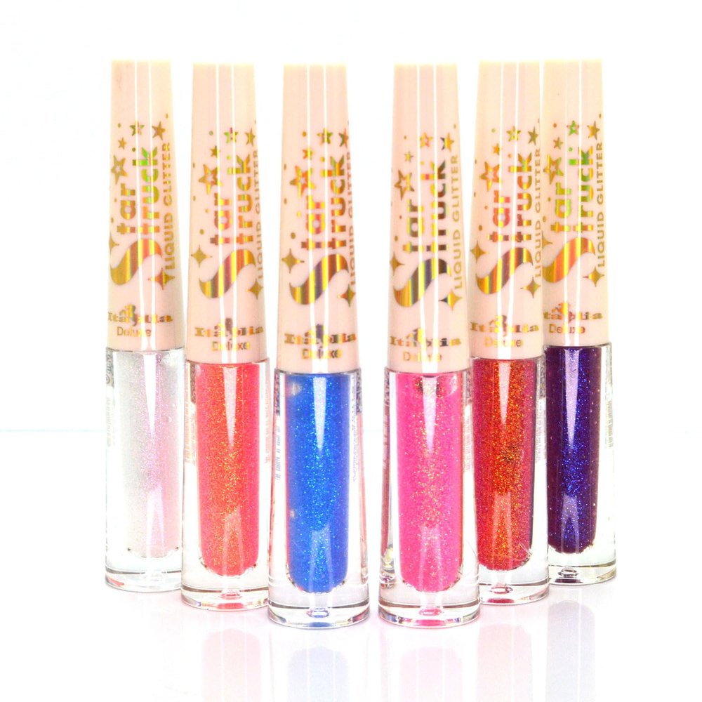 Italia Deluxe 6 Full Set of Star Struck Colorful [GL263 - Neon Color] Liquid Glitters Eyeliners & Carrying Bag, red