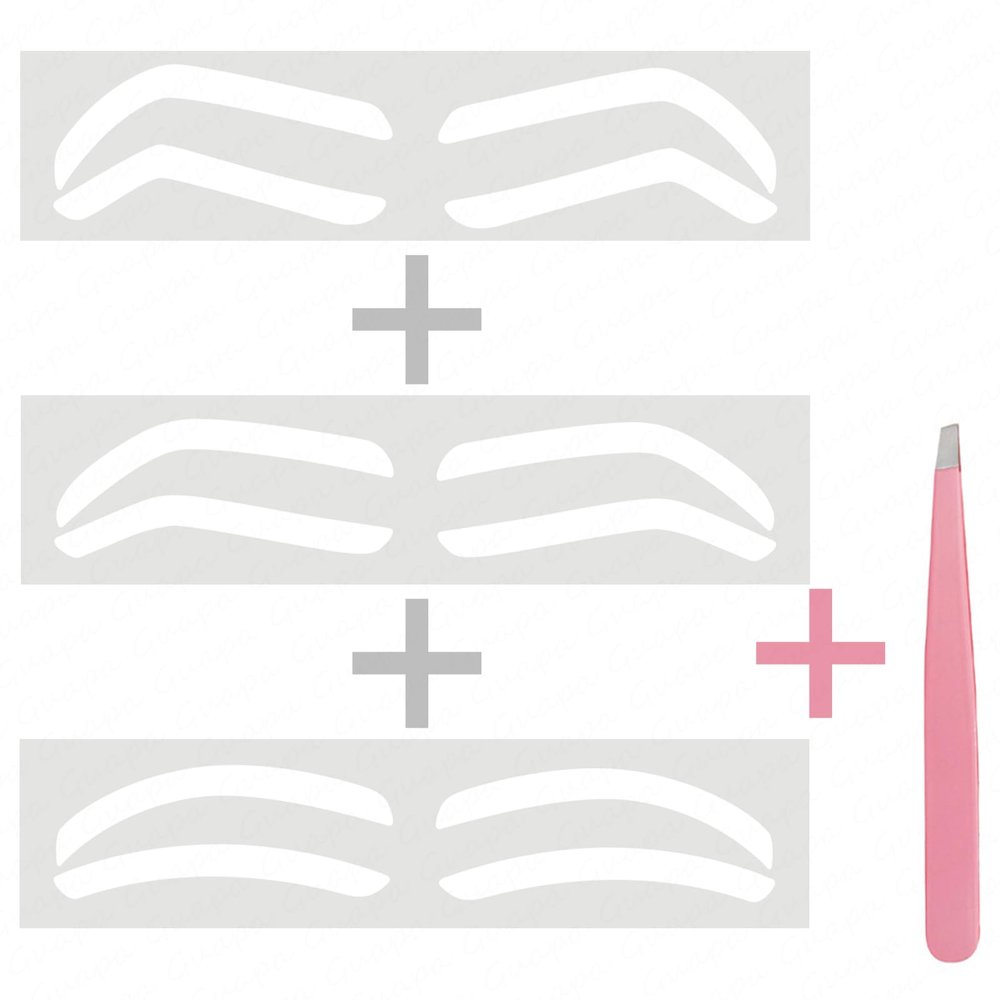 2 Bags Airbrush Eyebrow Design Stickers Stencils, Disposable Semi-permanent Auxiliary Stickers,Airbrush Brow Shaping Mapping Guide Tape Air Brush Templates for Tinting Makeup (D-2bags- 1- tweezer)